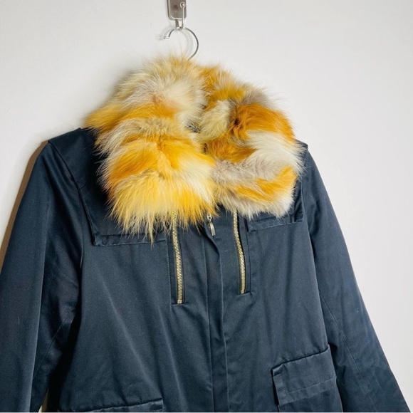 Sandro Paris Parka Dark Navy with removable real Fox fur trim and hood 36/4 - Picture 6 of 14